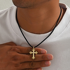 Мужские ожерелья с подвеской-крестом из латуни и искусственного жемчуга&nbsp;LI2000-1