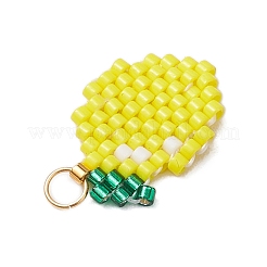 ガラスシードビーズペンダント  フルーツチャーム  304ステンレススチール製丸カン付き  レモン  17x12x1.5mm  穴：3mm&nbsp;PALLOY-MZ00517-05