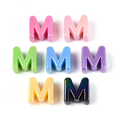 UVメッキ不透明アクリルヨーロピアンビーズ  大きな穴の開いた虹色のビーズ  ミックスカラー  文字m  21x20.5x13.5mm  穴：6mm&nbsp;OACR-M027-03M