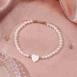 Браслеты из плетеных бусин из ракушек и жемчуга BJEW-JB11479-03