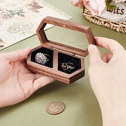 Шестигранные деревянные футляры-органайзеры для парных колец с магнитными прозрачными крышками CON-WH0099-74