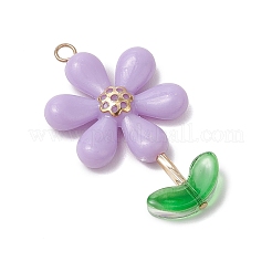 Непрозрачные акриловые цветочные бусины с железными колпачками и штифтами с плоскими головками из нержавеющей стали 304 и подвесками из прозрачных стеклянных бусин&nbsp;PALLOY-JF03617-01