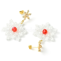 Pendientes colgantes trenzados con semillas de vidrio y copos de nieve navideños&nbsp;EJEW-MZ00233-02