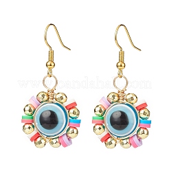 Malocchio in plastica e orecchini pendenti intrecciati in ematite sintetica&nbsp;EJEW-JE05104