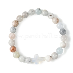 Bracelets extensibles à perles rondes en aigue-marine naturelle de 8.5 mm&nbsp;BJEW-JB14342-02