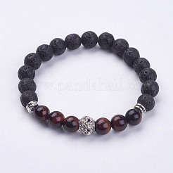 Braccialetti elasticizzati con perle di roccia lavica naturale&nbsp;BJEW-G567-03