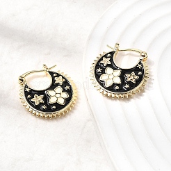 花の真鍮エナメルフープピアス  18KGP本金メッキ  23x22x3mm&nbsp;EJEW-Z157-02G