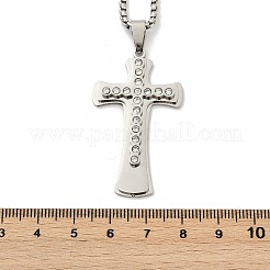 Мужские ожерелья с цепочкой из нержавеющей стали 201 с подвеской в виде креста и кубическим цирконием NJEW-S387-06P