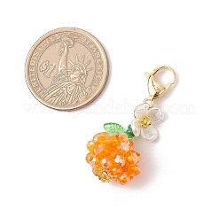 Подвесные украшения из синтетической императорской яшмы и стеклянных бусин с фруктовыми и цветочными узорами HJEW-MZ00307-04