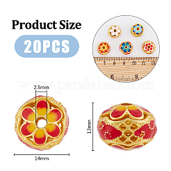 20色の中空合金ビーズ5個  エナメル  花とロンデル  マットゴールドカラー  ミックスカラー  14x13mm  穴：2.5mm  4個/カラー&nbsp;ENAM-DC0001-41