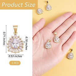 5個真鍮クリアキュービックジルコニアペンダント  ティアドロップ  18KGP本金メッキ  18x13.5x4.5mm  穴：3.5x4.5mm&nbsp;KK-SZ0001-96