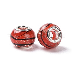 Ручной работы Lampwork золотой песок эффект европейская большая дыра Rondelle бусы LPDL-M013-11