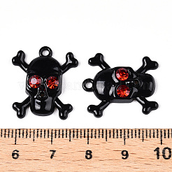 ベーキングペイント合金ラインストーンペンダント  カドミウムフリー＆ニッケルフリー＆鉛フリー  黒い頭蓋骨のチャーム  ブラック  21.5x19x4mm  穴：1.6mm&nbsp;PALLOY-N176-109A