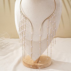 Ожерелья-чокеры из искусственного жемчуга из пластика и сплава с круглыми бусинами и длинными кисточками для женщин FS-WGD3D1C-01