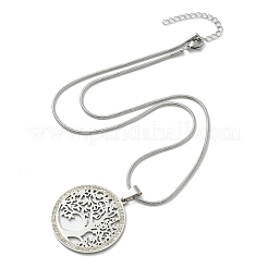 201 Edelstahl-Halsketten mit Lebensbaum-Anhänger und Kristall-Strass für Damen&nbsp;NJEW-P327-03P
