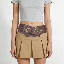 Retro-antike Bronzelegierung Nieten PU-Leder weißer Taillengürtel für Frauen&nbsp;AJEW-WH20098-075B