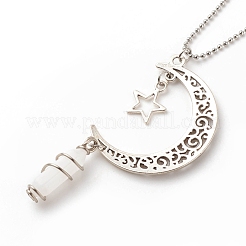 Balle de jade blanc naturel avec collier pendentif lune et étoile en alliage&nbsp;NJEW-JN03912-01