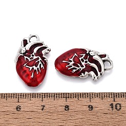 合金エナメルチャーム  アンティークシルバー  ハートチャーム  レッド  25x16x4mm  穴：2.5mm&nbsp;FIND-A021-04S