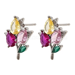 Серьги-гвоздики из латуни с микропаве и кубическим цирконием EJEW-P322-12P