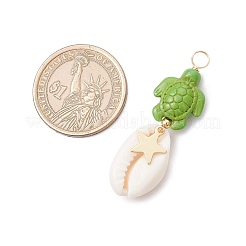 12 шт. 12 стиля подвески из натуральной раковины каури и окрашенной синтетической бирюзовой черепахи в медной проволоке PALLOY-JF04035