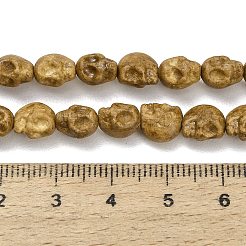 ヴィンテージの手作り磁器ビーズの連  スカル  ファンシーアンティーク施釉磁器  ダークチソウ  7.5x6.5x7mm  穴：1mm  約50個/連  15.20''（38.6センチメートル）&nbsp;PR-CBAB520-19G