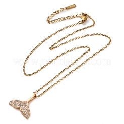 Латунные микропаве прозрачные кубические цирконии ожерелья с подвеской в виде хвоста кита NJEW-M080-06