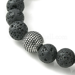 Pulsera elástica de cuentas redondas de acero inoxidable quirúrgico 316 y roca de lava natural&nbsp;BJEW-JB09440