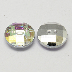 台湾アクリルラインストーンボタン  多面カット  2穴  ディスク  カラフル  11.5x4mm  穴：1mm&nbsp;BUTT-F022-11.5mm-14