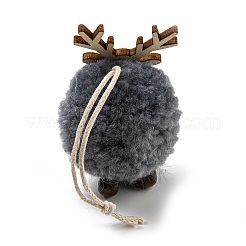 クリスマスをテーマにしたぬいぐるみと木製の鹿のボールのペンダントの装飾  麻縄吊り下げ飾り  グレー  108mm&nbsp;HJEW-E008-01C