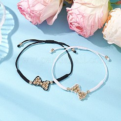 女性用真鍮＆ナイロン糸編みビーズブレスレット  蝶結び  ミックスカラー  内径：2-3/4インチ（7cm）  2個/セット&nbsp;BJEW-JB10751