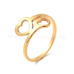 Кольцо из нержавеющей стали 201 с ионным покрытием (IP) в форме двойного сердца на день святого Валентина&nbsp;RJEW-G266-10G
