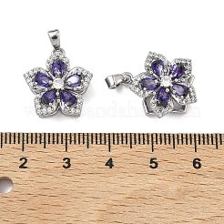真鍮製マイクロパヴェキュービックジルコニア回転式ペンダント  長持ちメッキ  花のチャーム  プラチナ  17x15x8mm  穴：4x2mm&nbsp;KK-A287-11A-P