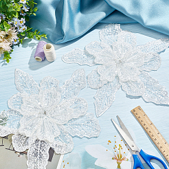 Цветочные многослойные аппликации из полиэстера и вышивки блестками&nbsp;PATC-WH0010-35