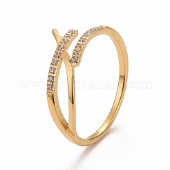 Anillo de dedo cruzado con circonita cúbica transparente&nbsp;RJEW-F122-03B