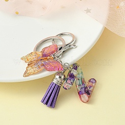 Брелки из прозрачной эпоксидной смолы с буквами и бабочками KEYC-YW00001