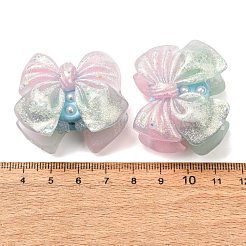 光沢のある不透明な樹脂、ラインストーン、ポリマークレイビーズ  蝶結び  グリッターパウダー付き  暗闇で光る  グリーン  32~34x39~41x22~24mm  穴：2~3mm&nbsp;RE-CBA1913-02J