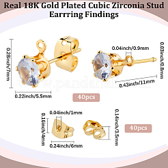 40 шт. латунь микро проложить прозрачные серьги-гвоздики с кубическим цирконием&nbsp;KK-BBC0022-23