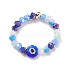 Женское кольцо на палец со стеклянными бусинами и злым глазом лэмпворк RJEW-JR00483-02