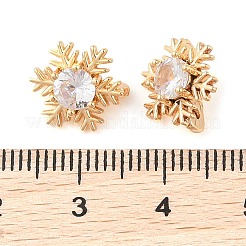 真鍮パヴェキュービックジルコニアスペーサーバー  スノーフレーク  ゴールドカラー  透明  10.5x12x3.5mm  穴：1.4mm&nbsp;KK-B090-03B-01G