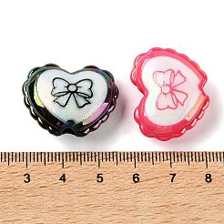 UVメッキプリント不透明アクリルヨーロピアンビーズ  大穴ビーズ  虹色の  ちょう結び模様のハート  ミックスカラー  21.5x27x9.5mm  穴：4mm&nbsp;AC-CBAEAA8-17