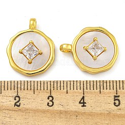 Плоские круглые латунные подвески из кубического циркония в форме монеты с ракушкой KK-D534-06G