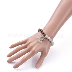 Pulseras elásticas con cuentas de jade blanco natural (teñidas)&nbsp;BJEW-JB05275-01