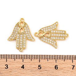 真鍮マイクロパヴェクリアキュービックジルコニアペンダント  ハムサの手  18KGP本金メッキ  21.3x17x1.7mm  穴：1.2mm&nbsp;KK-U017-06A-G