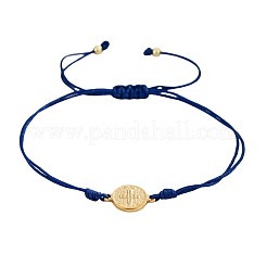 Bracelet vintage en métal avec médaille de saint Benoît et maillons en cordon de nylon tressé ajustable.&nbsp;HF0966-3