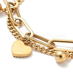 Pulsera de varias vueltas con dije de bola redonda y corazón de resina&nbsp;BJEW-G639-28G