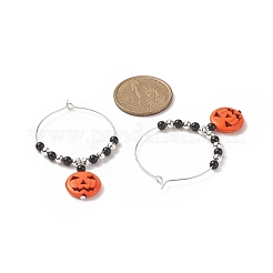 Orecchino a cerchio pendente zucca sintetica turchese tema halloween&nbsp;EJEW-JE05171