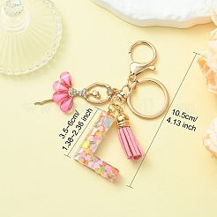 Porte-clés pendentif en résine pailletée transparente avec lettres A à Z&nbsp;KEYC-FZ00024-06