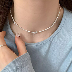 925 Женское ожерелье-бантик из стерлингового серебра с искусственным жемчугом UP9906-1