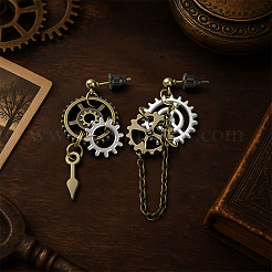 2 пара сережек-гвоздиков с зубчатым колесом из сплава&nbsp;EJEW-HY0001-19C