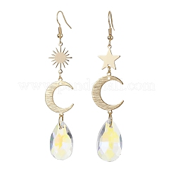 Orecchini asimmetrici in ottone con luna&nbsp;EJEW-JE05458